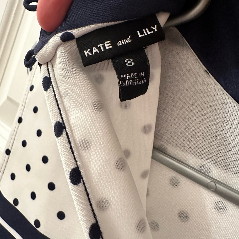 Elegant Kate & Lily blue and White Polka Dot Dress - Picture 4 of 5